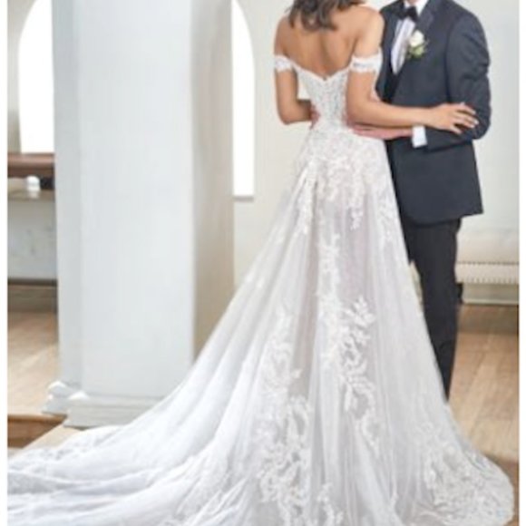 Jasmine Couture Wedding Gown - Embroidered Lace Ball Gown with Portrait Neckline - Picture 6 of 8